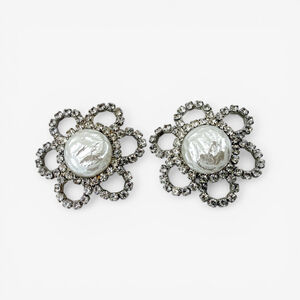 Vintage Rhinestone & Baroque Pearl Clip On Earrings, 1950s Hollywood Regency